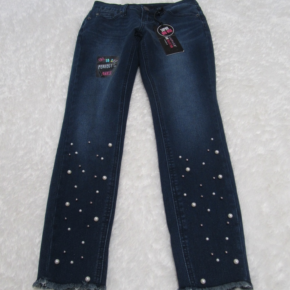 Rampage Pearl-Embellished Skinny Jeans